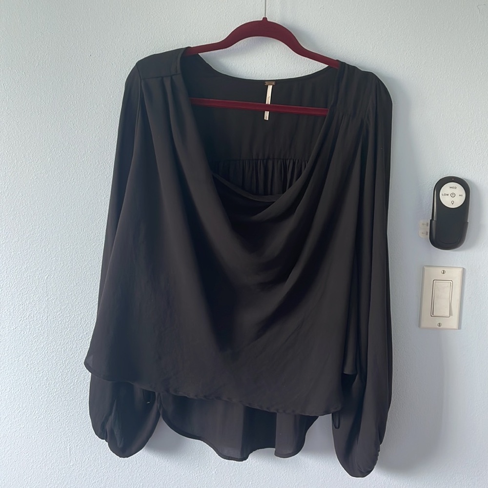 Free People Black Draped Cowl Neck Blouse